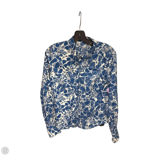 Top Long Sleeve By Fashion Nova In Blue & White, Size: L