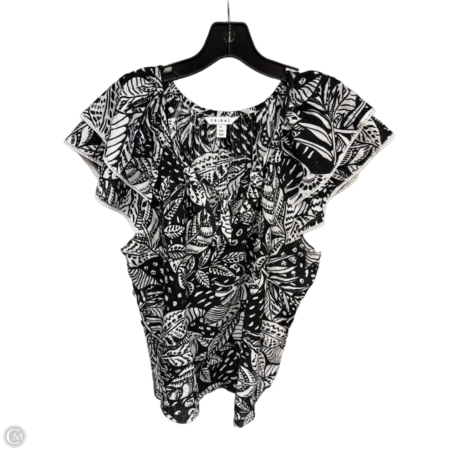 Top Short Sleeve By Tribal In Black & White, Size: L
