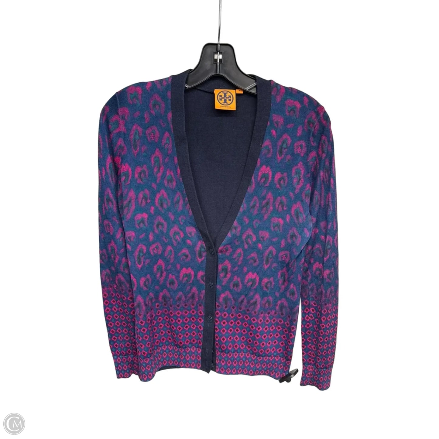 Cardigan Designer By Tory Burch In Blue & Purple, Size: M