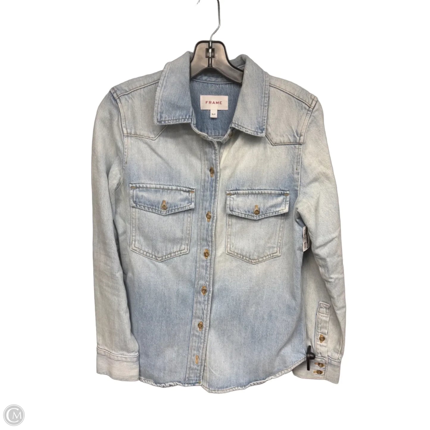 Jacket Shirt By Frame In Blue Denim, Size: S