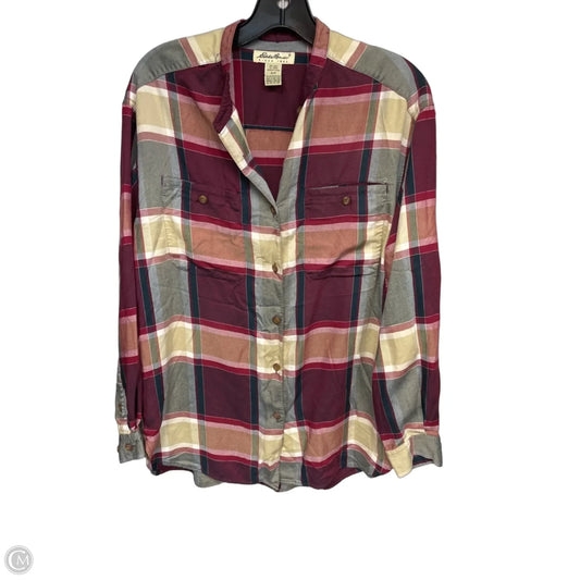 Top Long Sleeve By Eddie Bauer In Plaid Pattern, Size: S