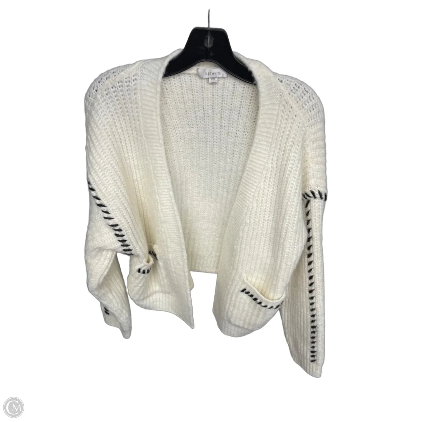 Sweater Cardigan By Flat White In Black & Cream, Size: Osfm