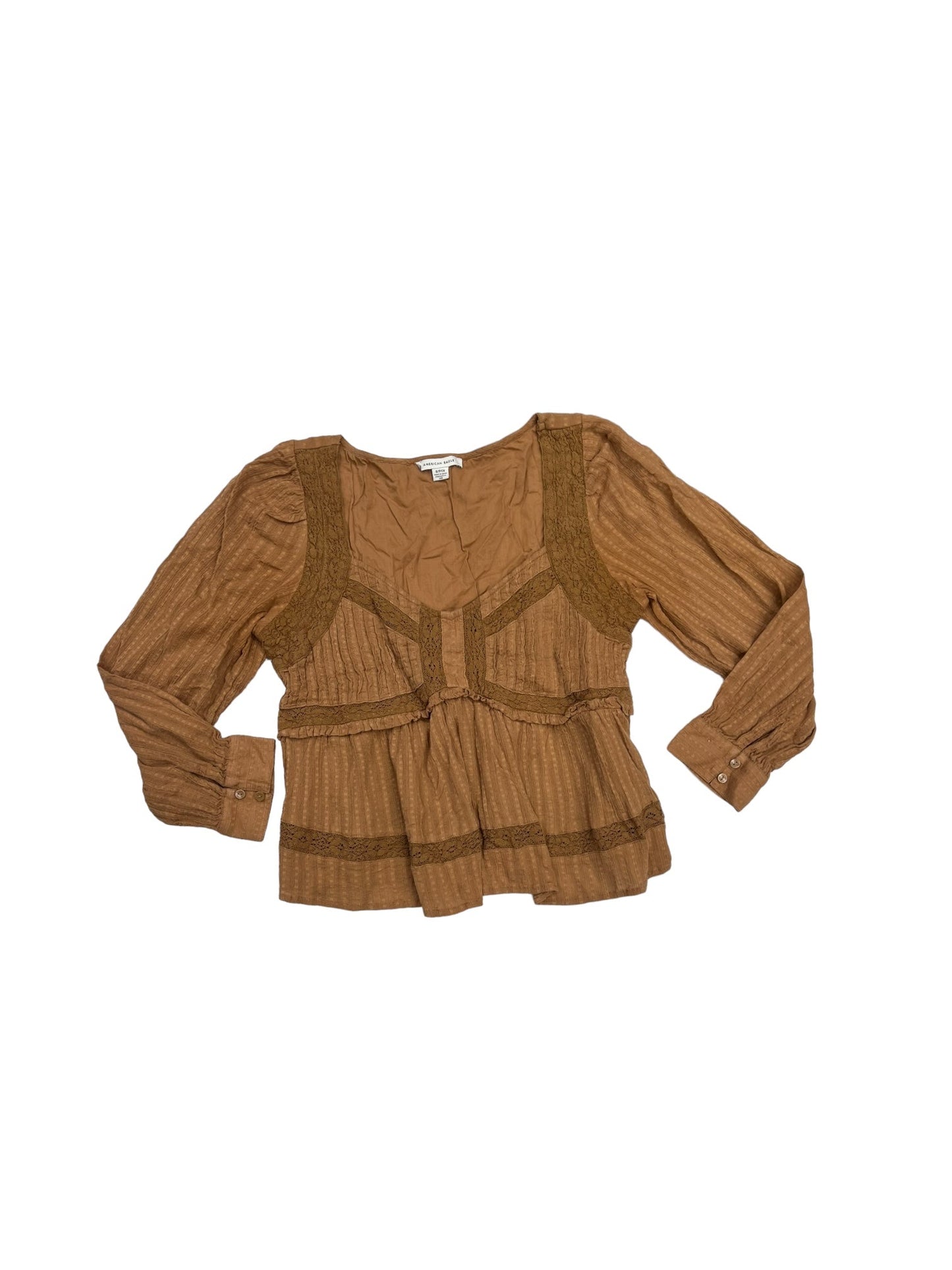 Top Long Sleeve By American Eagle In Tan, Size: S