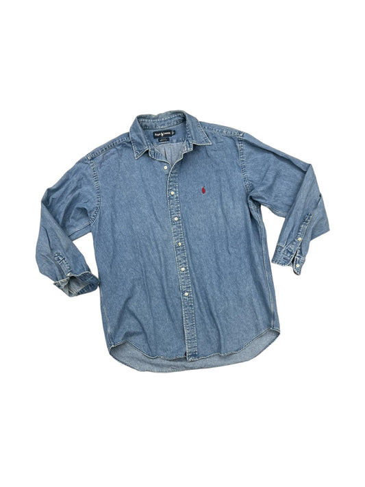 Top Long Sleeve By Ralph Lauren In Blue Denim, Size: L