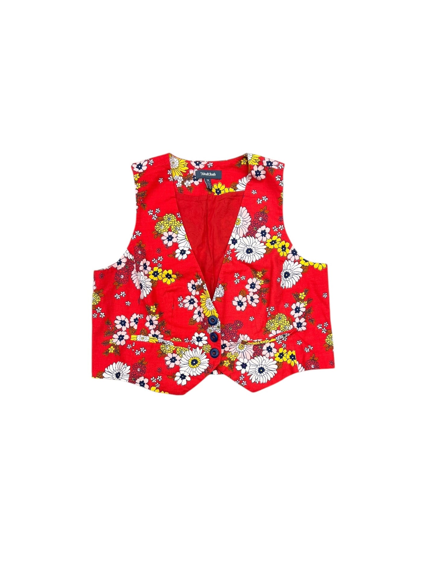 Vest Other By Modcloth In Floral Print, Size: 1x