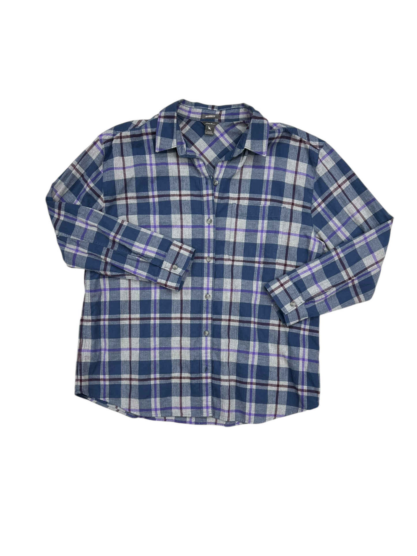 Top Long Sleeve By Eddie Bauer In Plaid Pattern, Size: L