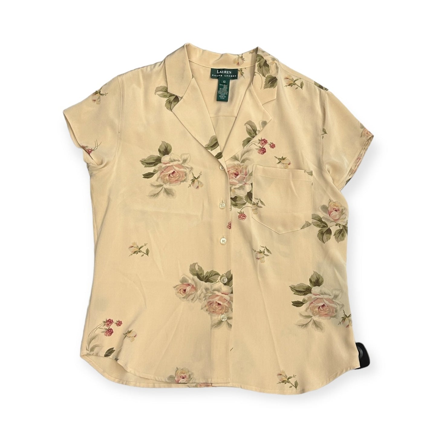 Floral Print Top Short Sleeve Lauren By Ralph Lauren, Size 10