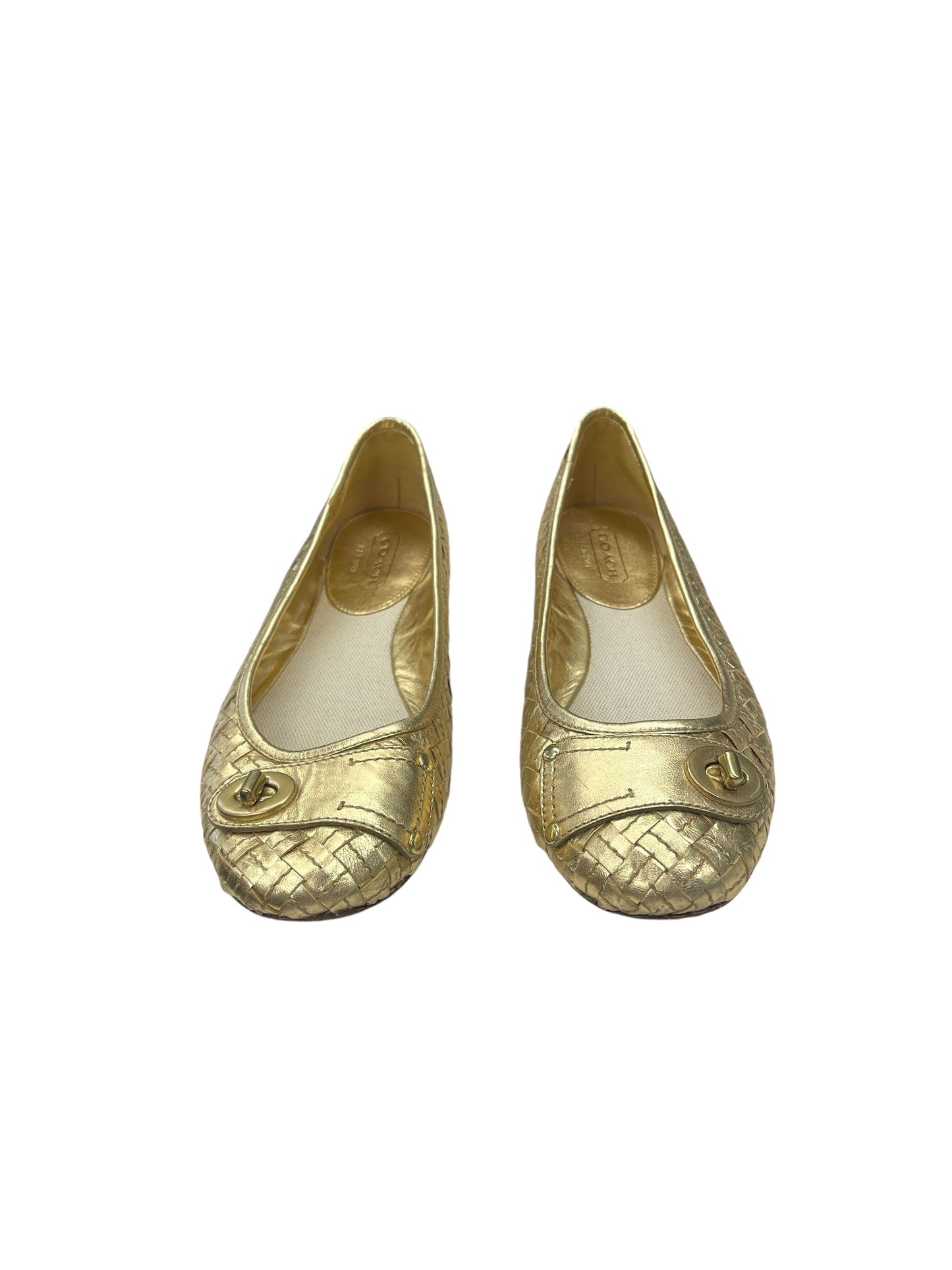 Shoes Flats By Coach In Gold, Size: 9.5