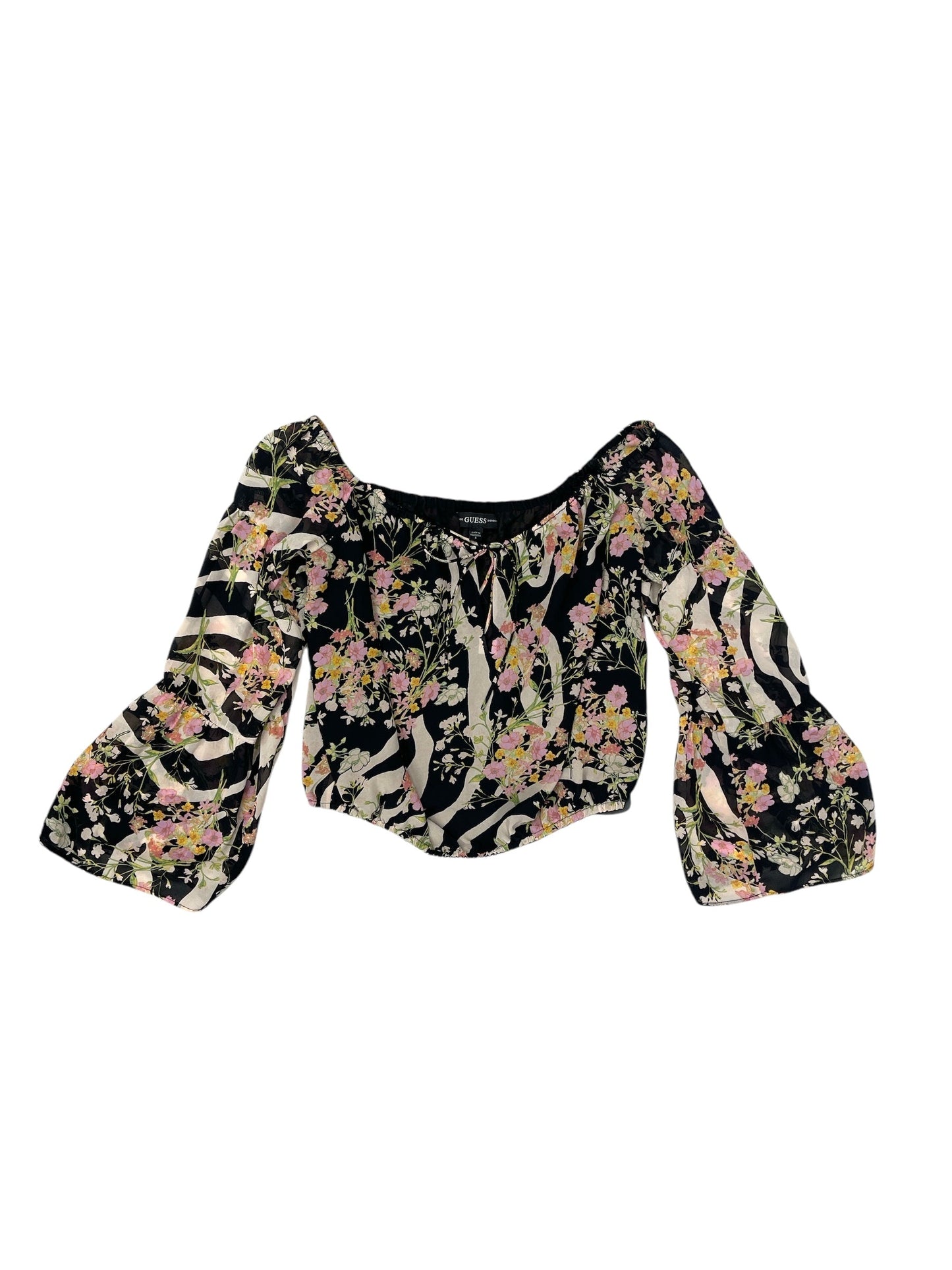 Top 3/4 Sleeve By Guess In Floral Print, Size: S