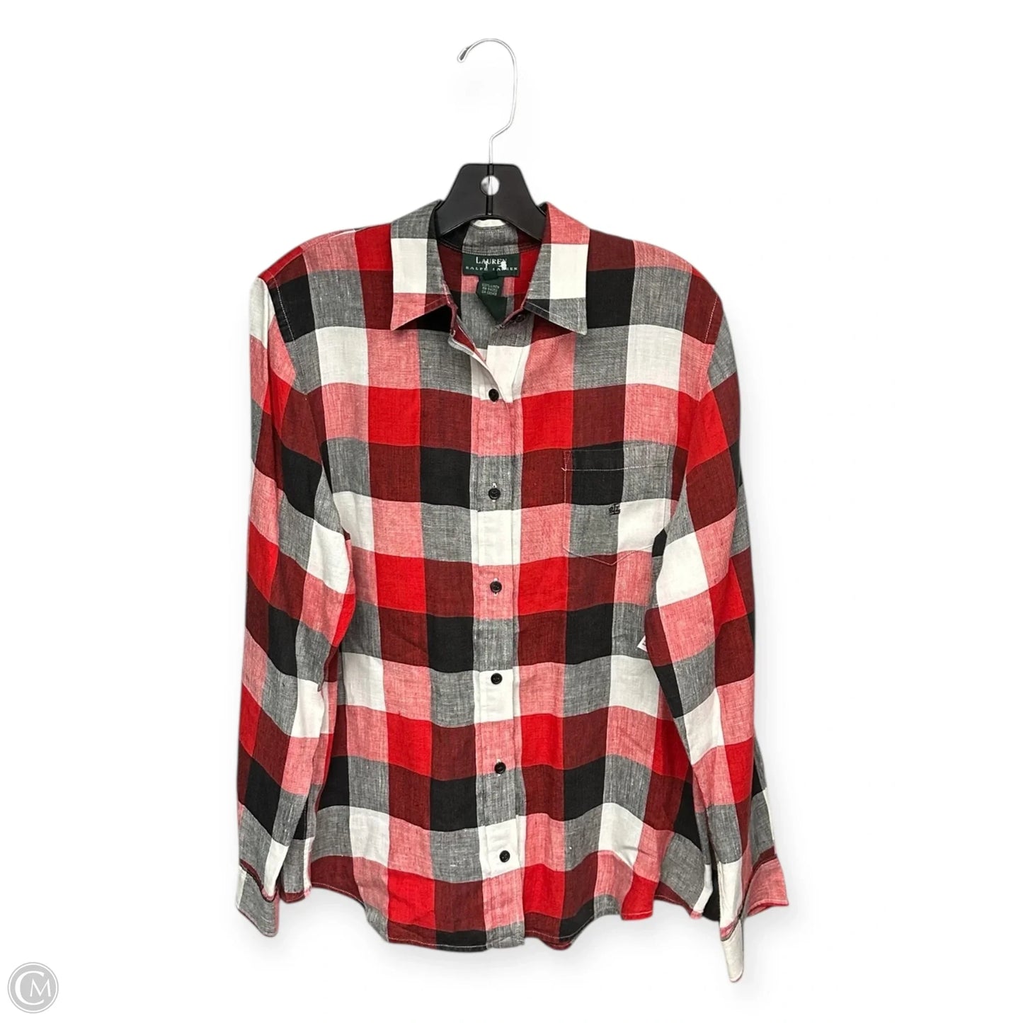 Top Long Sleeve By Lauren By Ralph Lauren In Red & Silver, Size: L