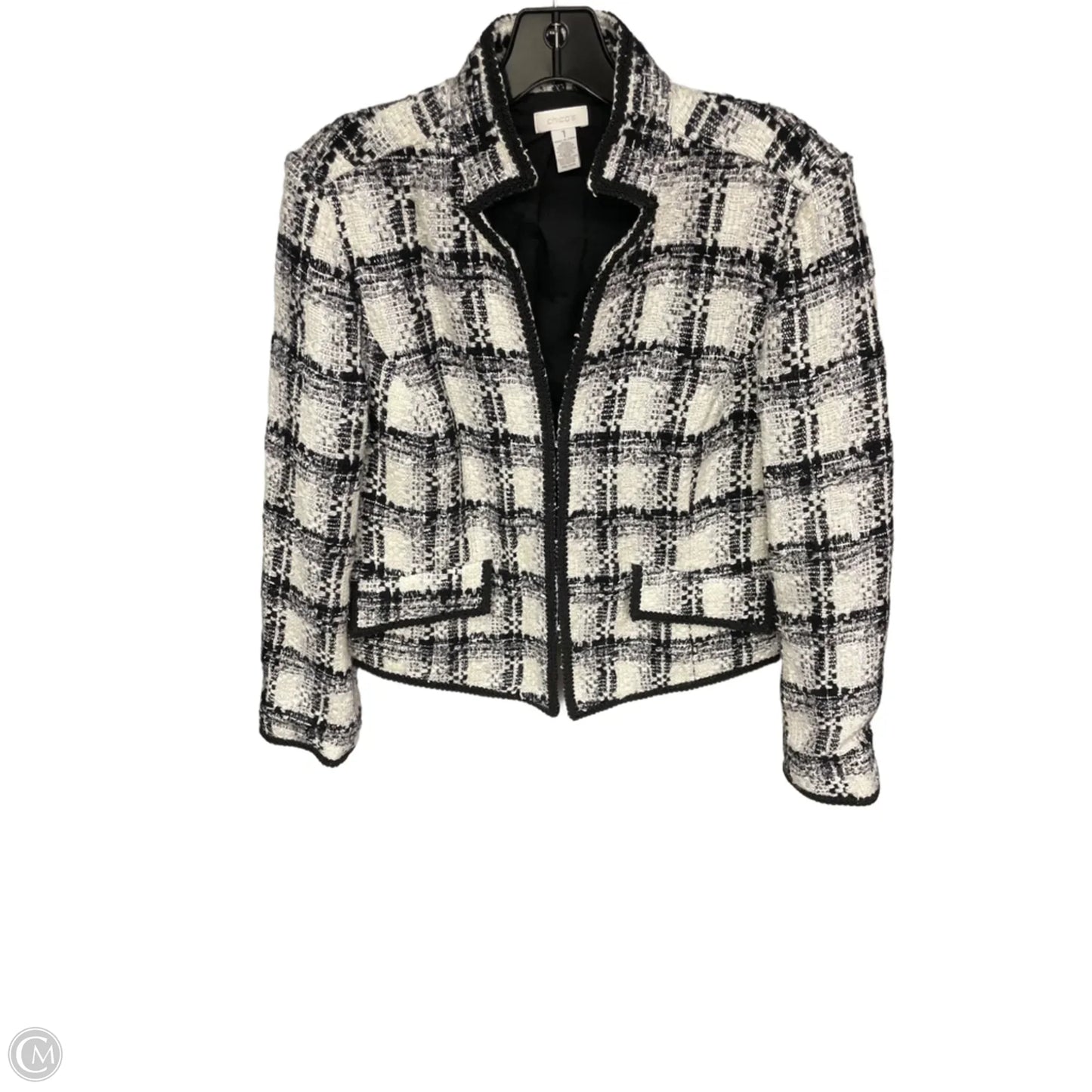 Blazer By Chicos In Black & Cream, Size: L