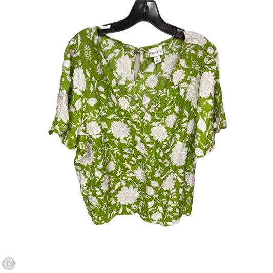 Top Short Sleeve By Ava & Viv In Green & White, Size: 2x