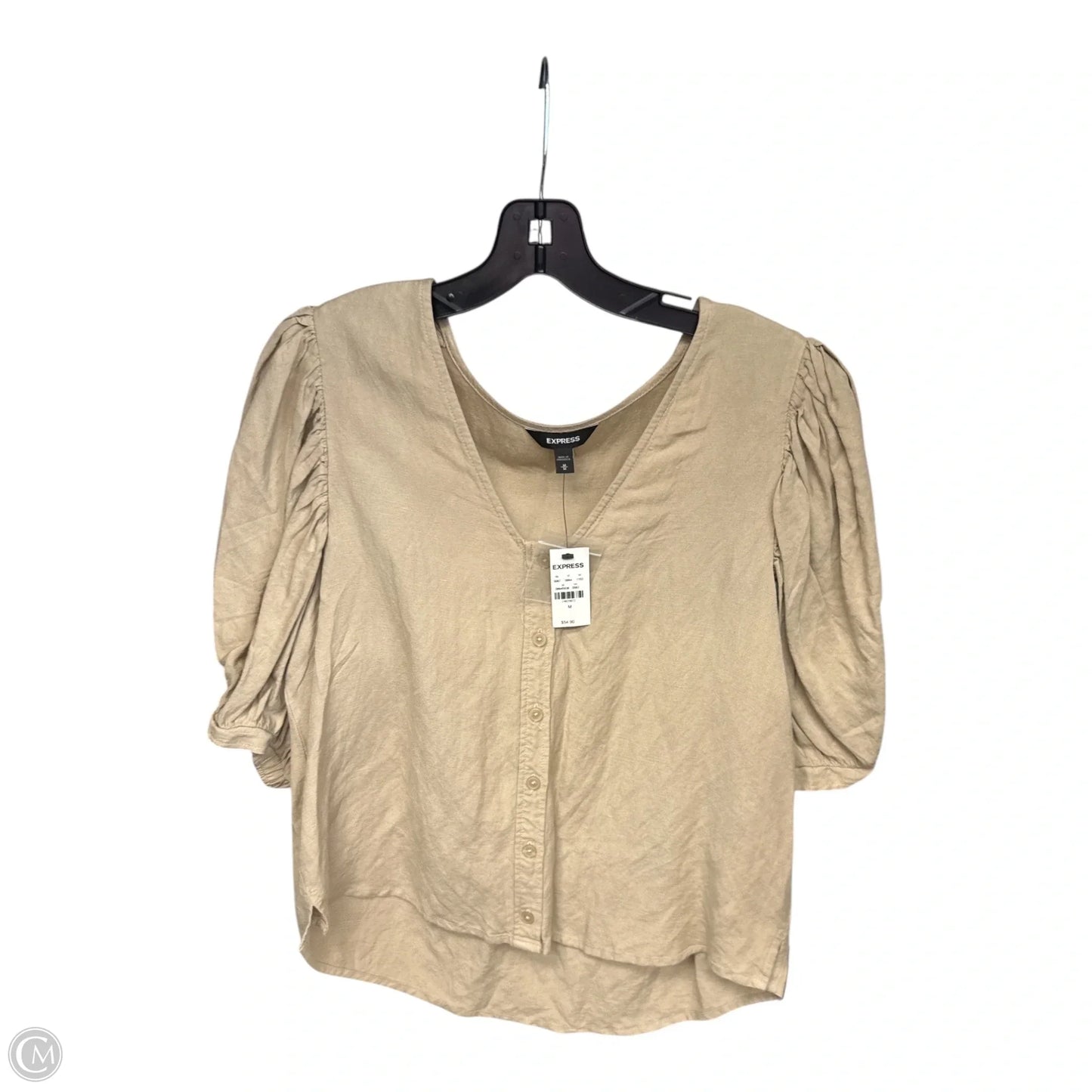 Top Short Sleeve By Express In Tan, Size: M