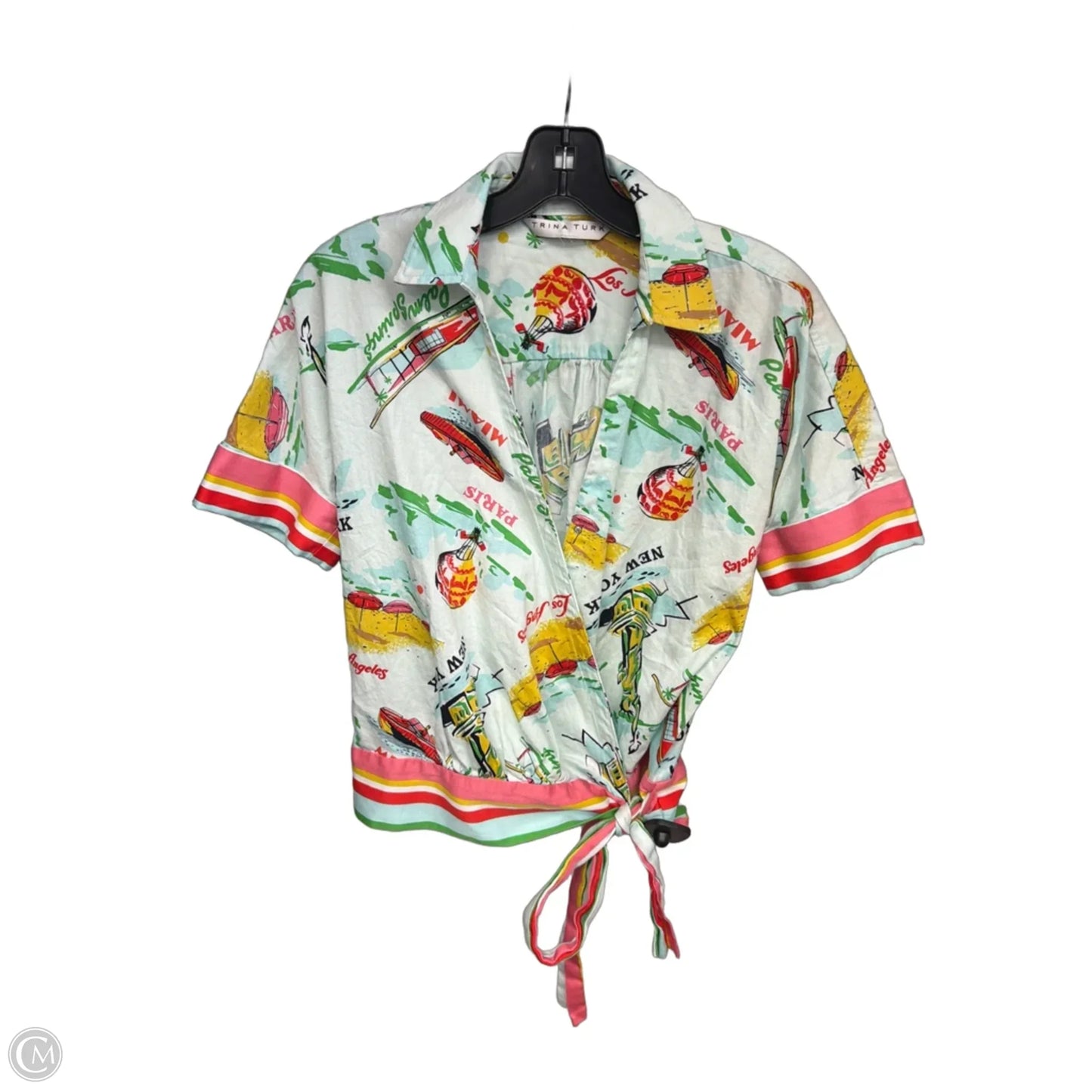 Top Short Sleeve By Trina Turk In Green & Pink, Size: S