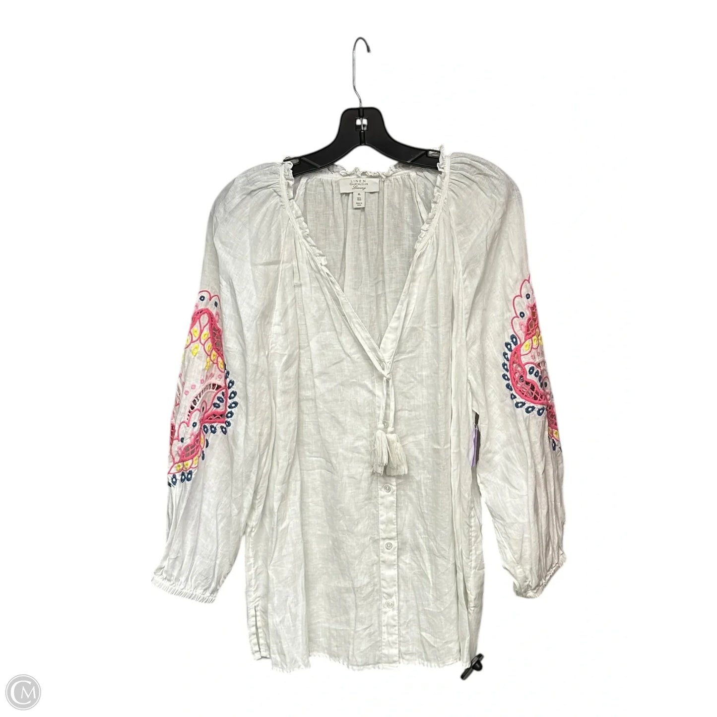 Top Long Sleeve By Charter Club In Pink & White, Size: Xl