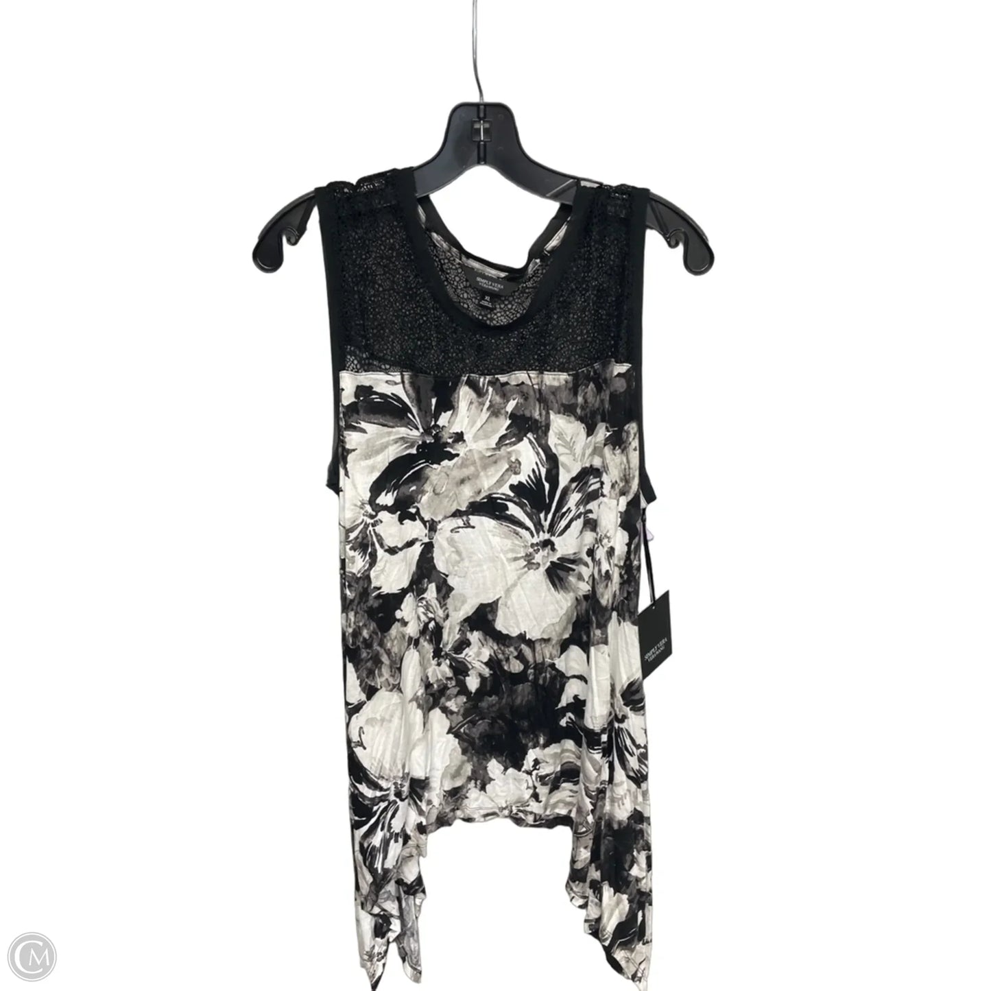 Top Short Sleeve By Simply Vera In Black & White, Size: Xl
