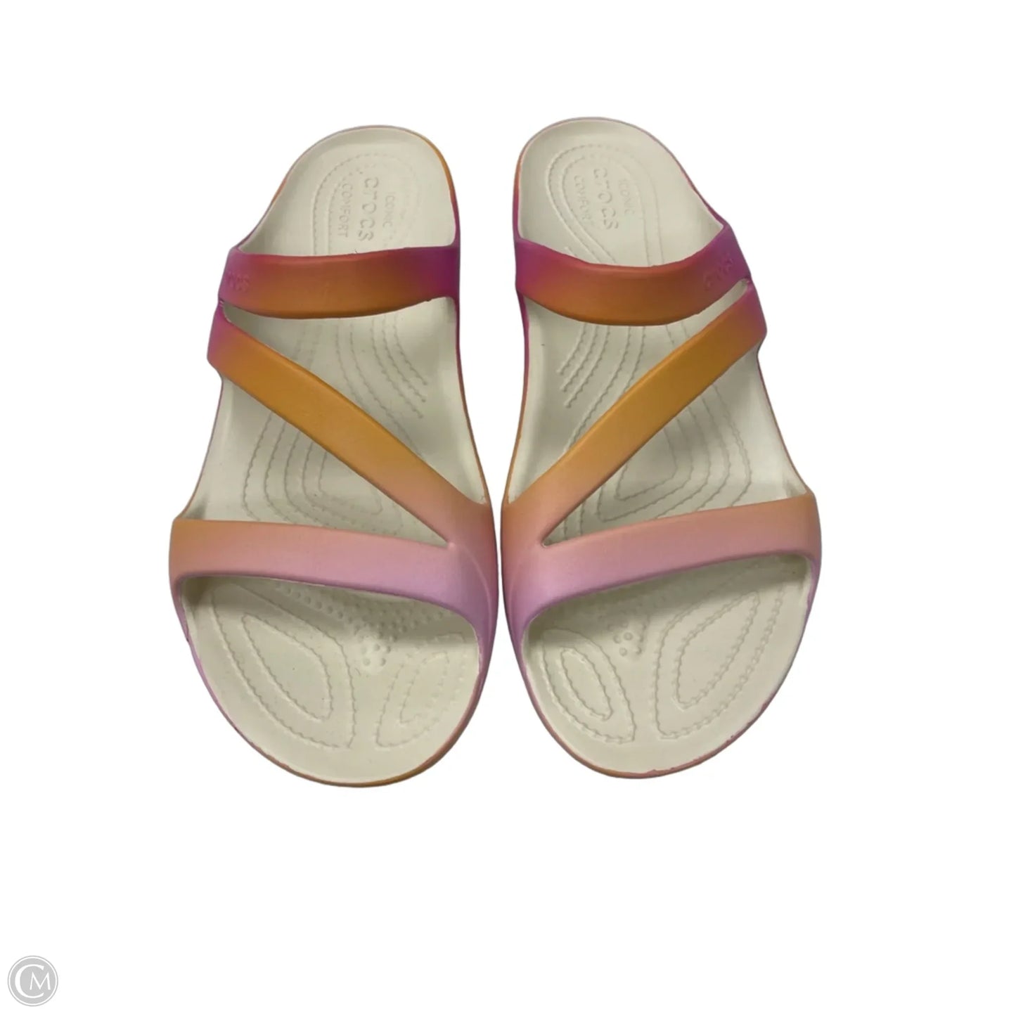 Sandals Flats By Crocs In Orange & Pink, Size: 11