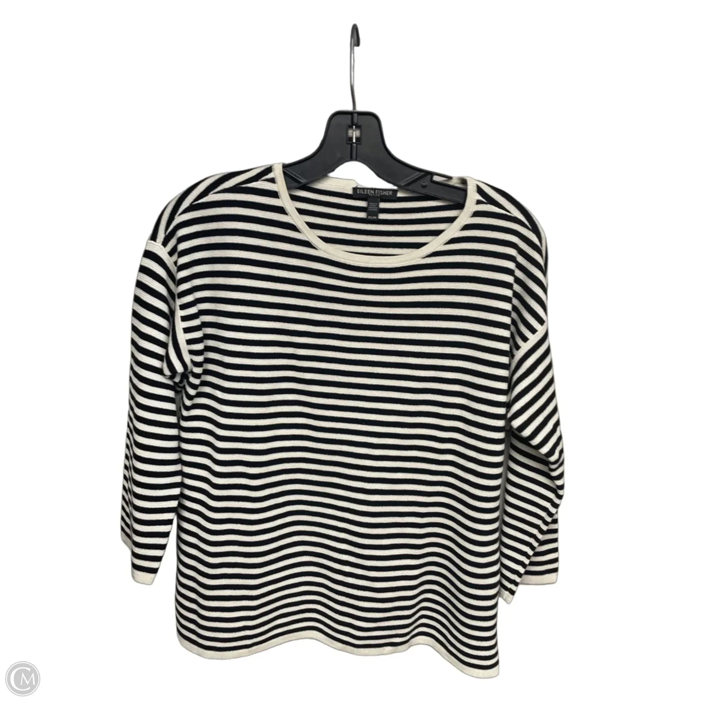 Top 3/4 Sleeve By Eileen Fisher In Black & Cream, Size: Sp