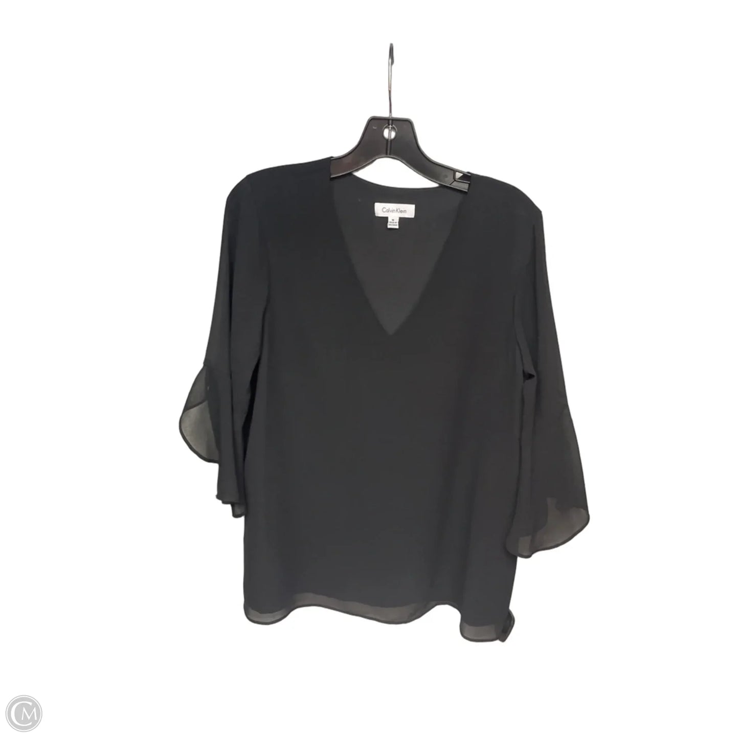 Top 3/4 Sleeve By Calvin Klein In Black, Size: M