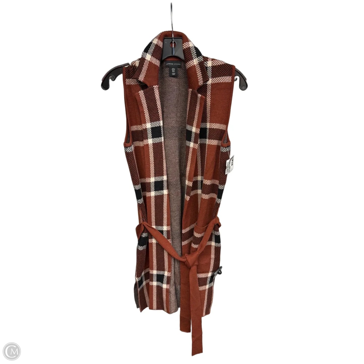 Vest Sweater By Adrienne Vittadini In Plaid Pattern, Size: S