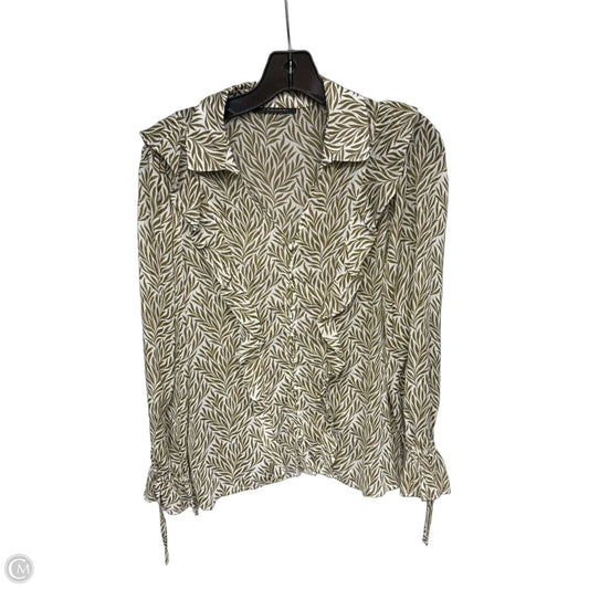 Blouse Long Sleeve By T Tahari In Green & Tan, Size: M