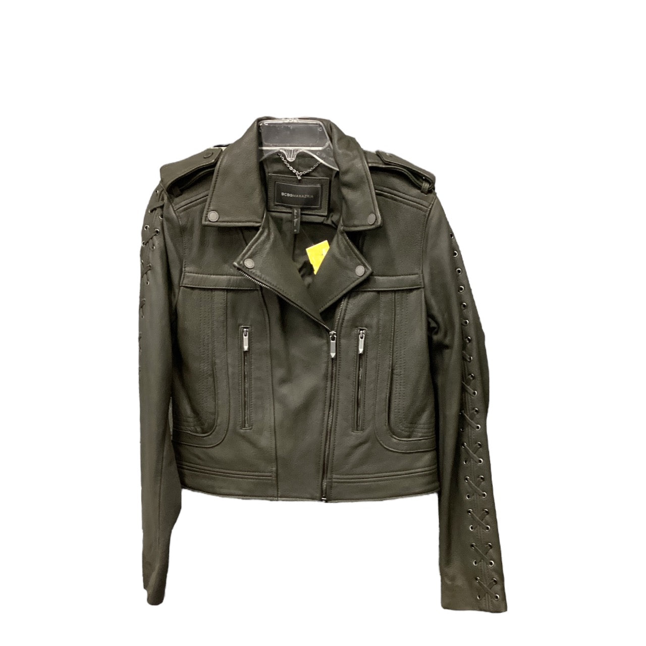 Jacket Moto Leather By Bcbgmaxazria In Green, Size: M