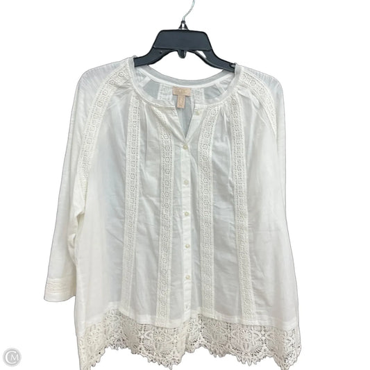 Blouse 3/4 Sleeve By Logo In White, Size: L
