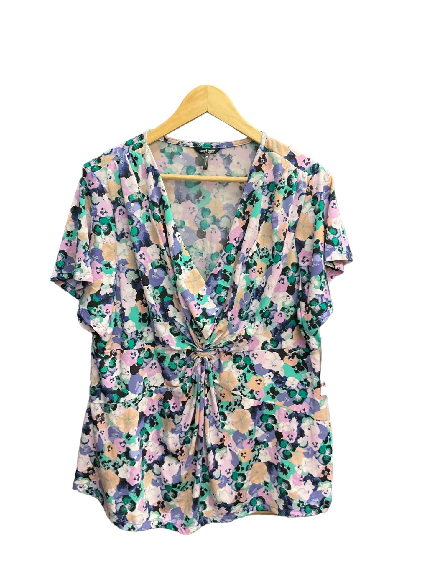 Floral Print Top Short Sleeve Daisy Fuentes, Size 2x