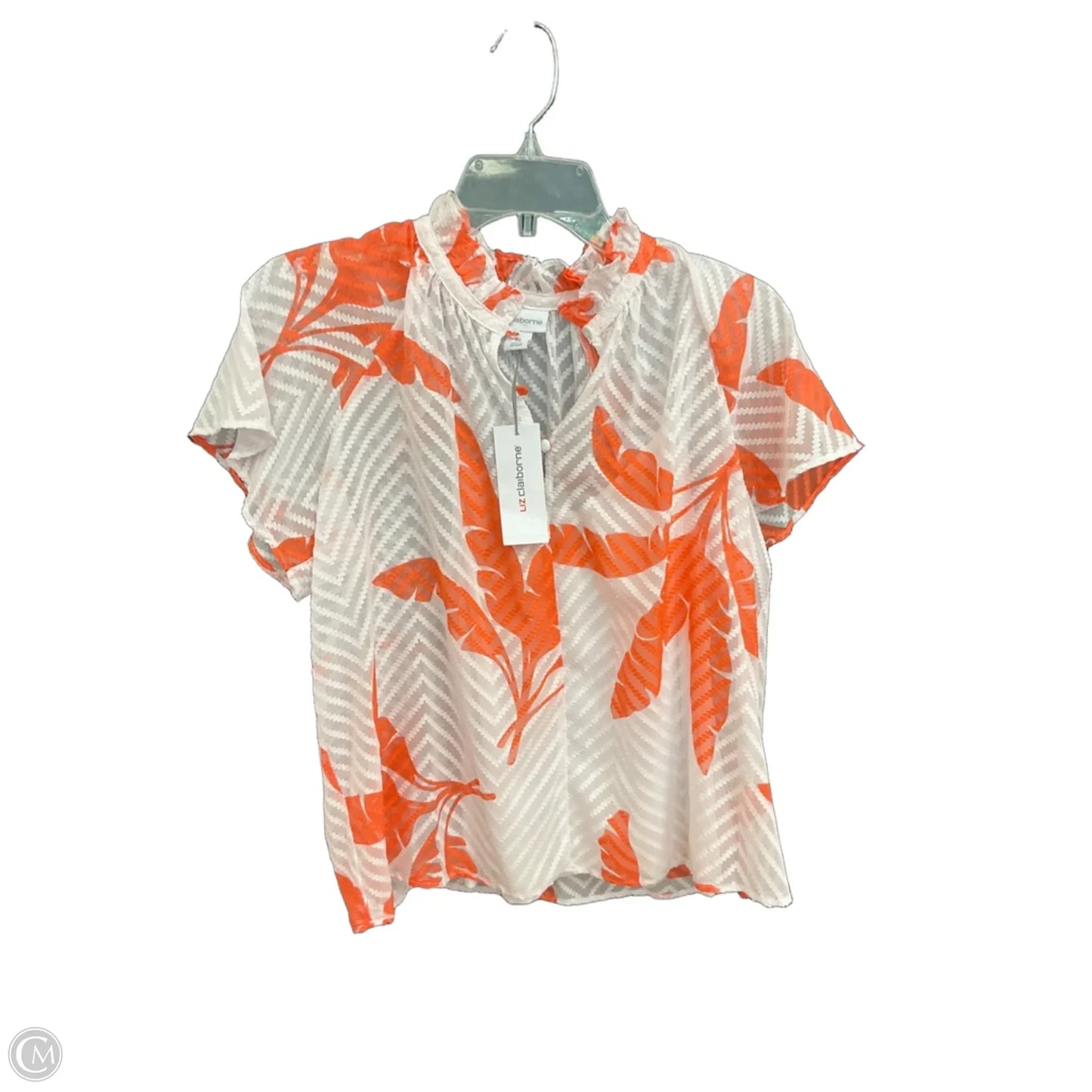Top Short Sleeve By Liz Claiborne In Orange & White, Size: Sp
