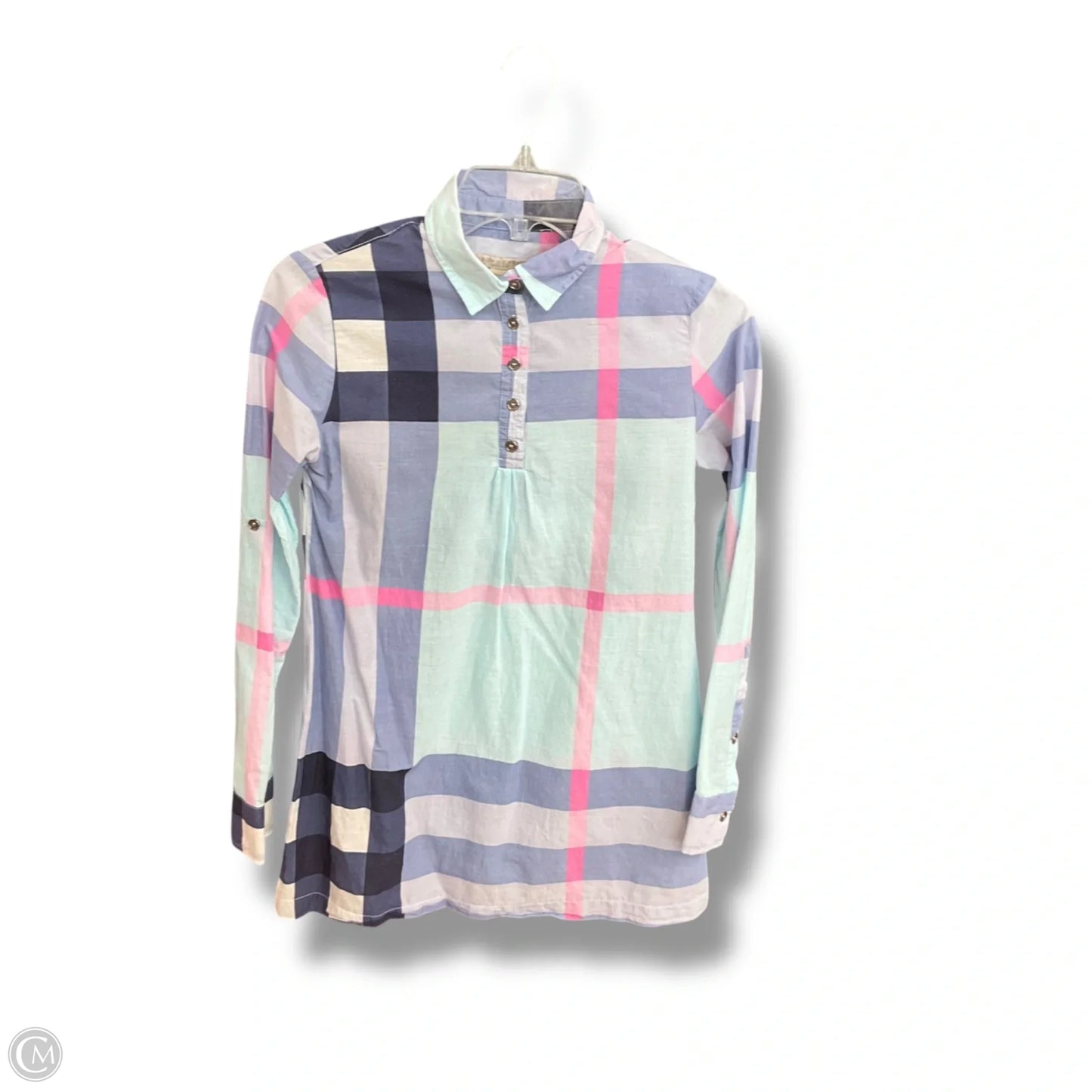 Blouse Luxury Designer By Burberry In Blue, Size: S