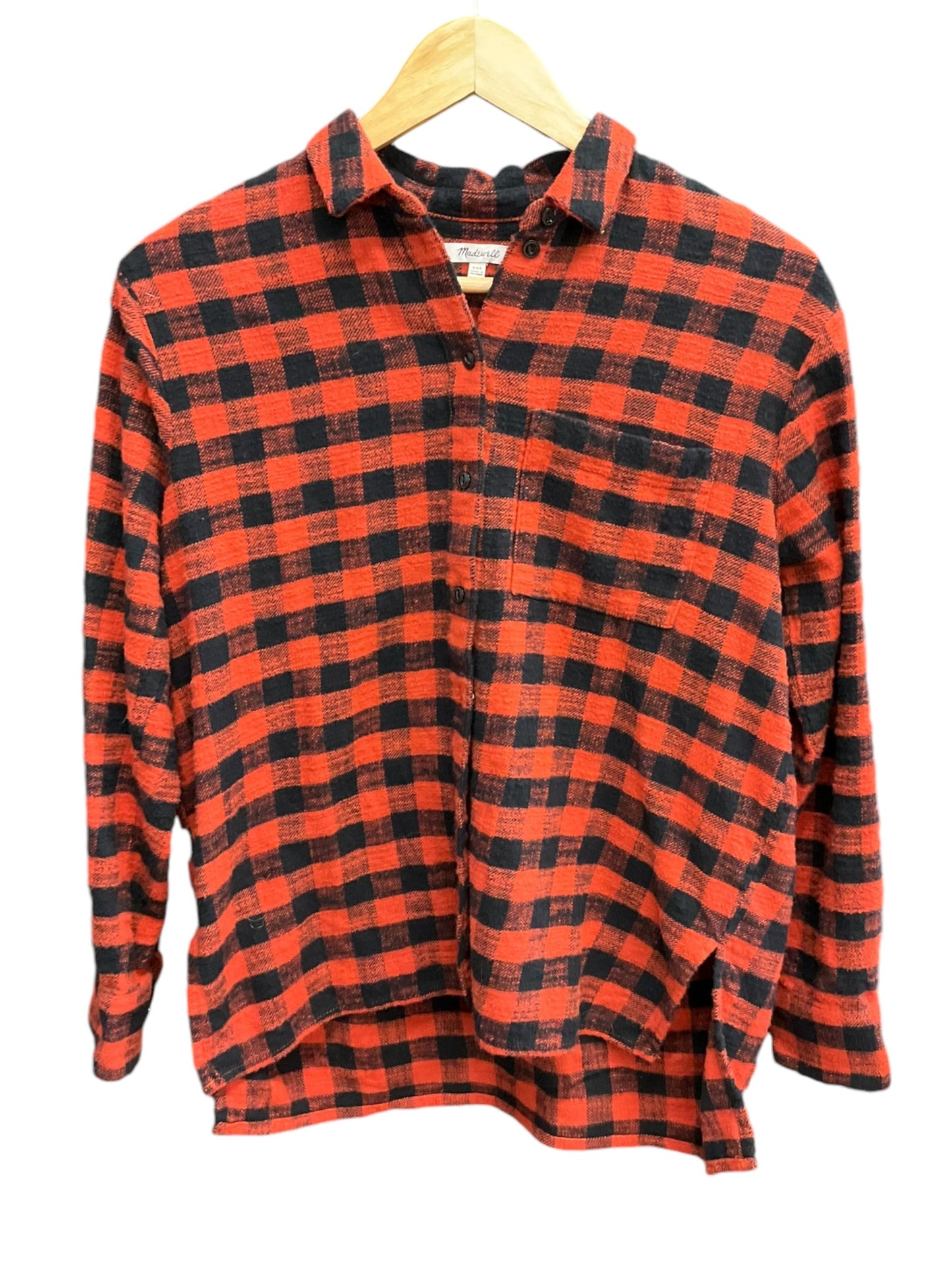 Blouse Long Sleeve By Madewell In Plaid Pattern, Size: Xxs