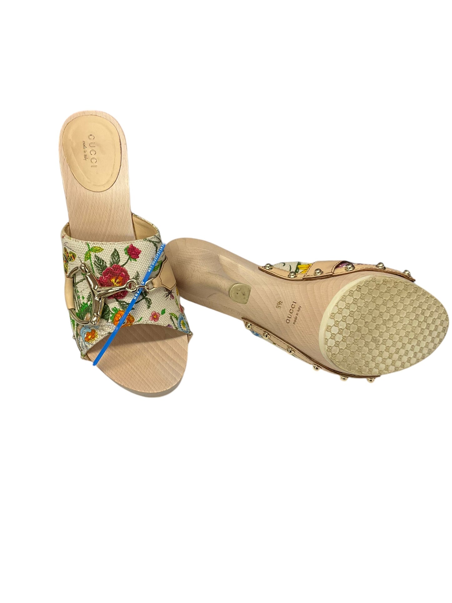 Sandals Luxury Designer By Gucci In Floral Print, Size: 9.5