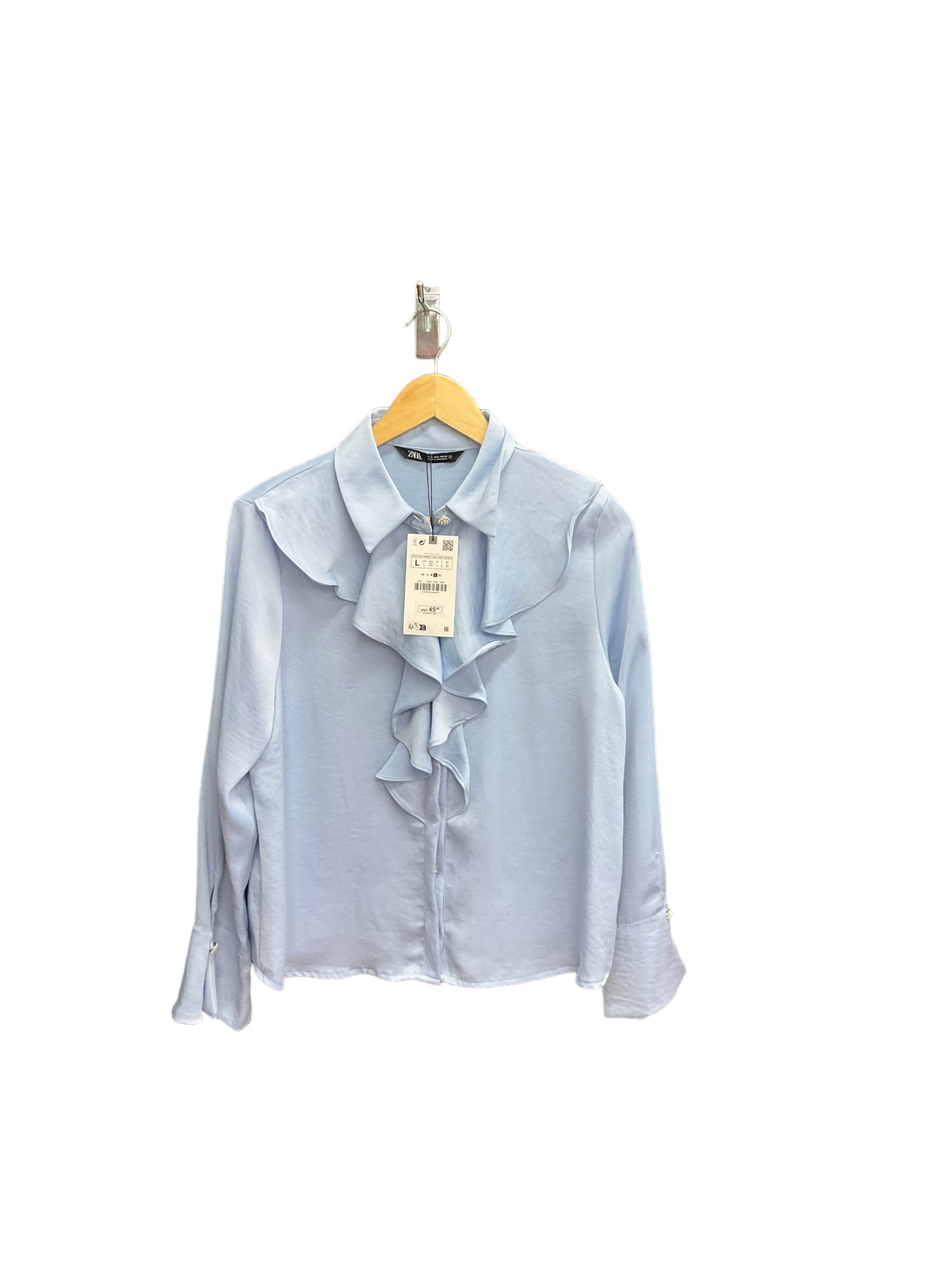 Blue Blouse Long Sleeve Zara, Size L