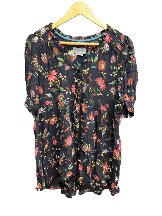 Blouse Short Sleeve By Anthropologie In Floral Print, Size: L