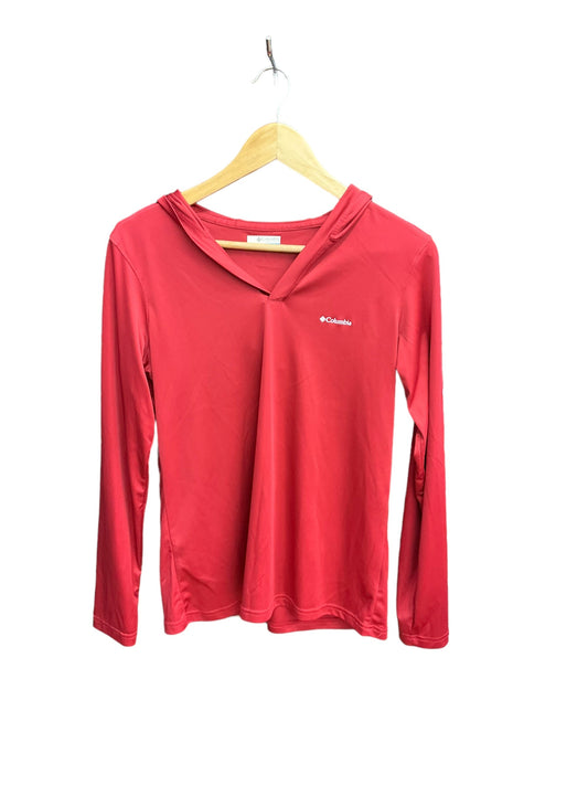 Red Athletic Top Long Sleeve Collar Columbia, Size M