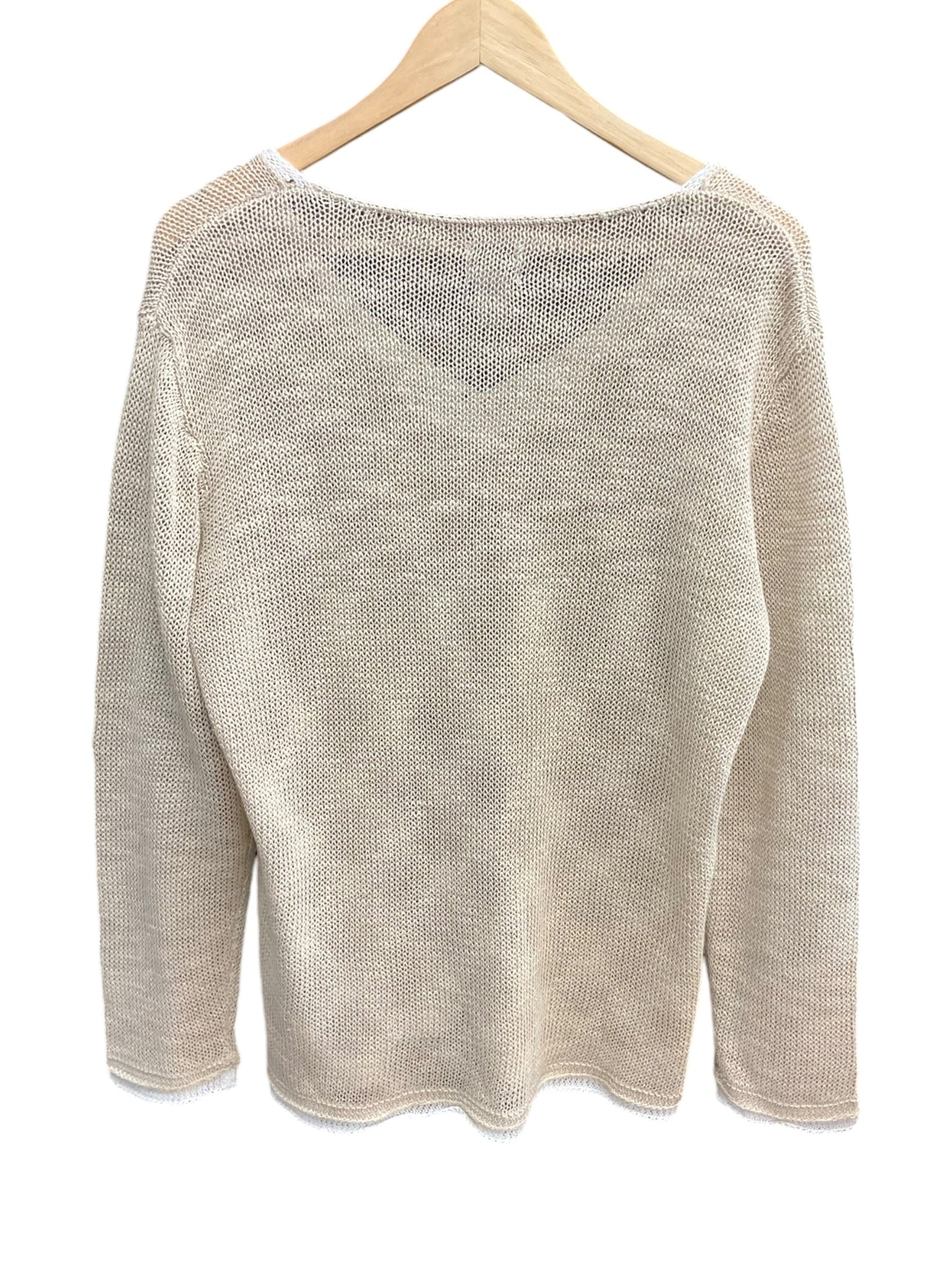 Sweater By Chicos In Tan & White, Size: L