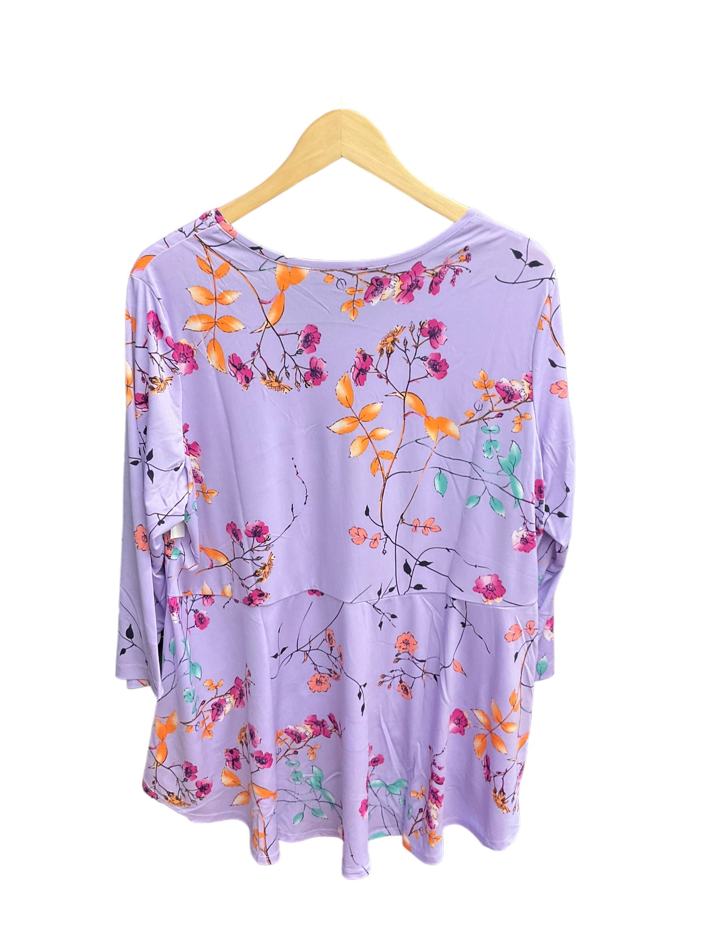 Floral Print Top 3/4 Sleeve Basic Susan Graver, Size Xl