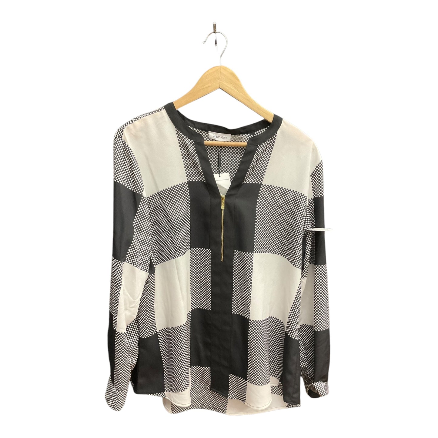 Top Long Sleeve By Calvin Klein In Black & White, Size: Xl