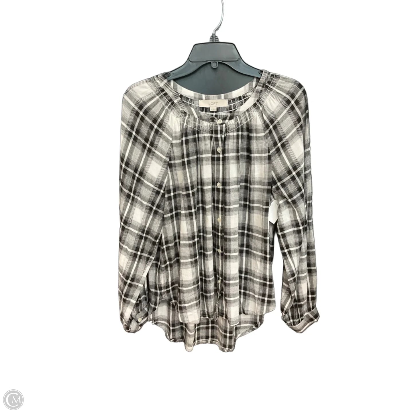 Top Long Sleeve By Loft In Plaid Pattern, Size: M