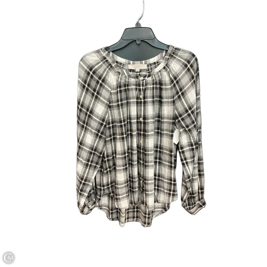 Top Long Sleeve By Loft In Plaid Pattern, Size: M