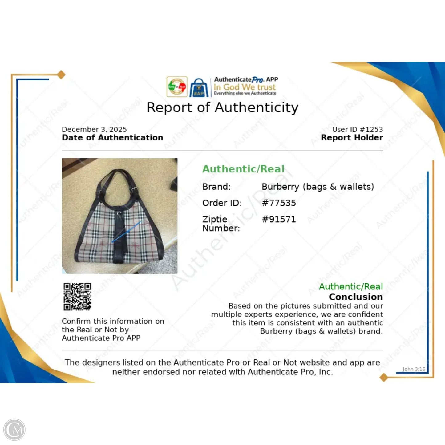 Tote Luxury Designer By Burberry, Size: Medium