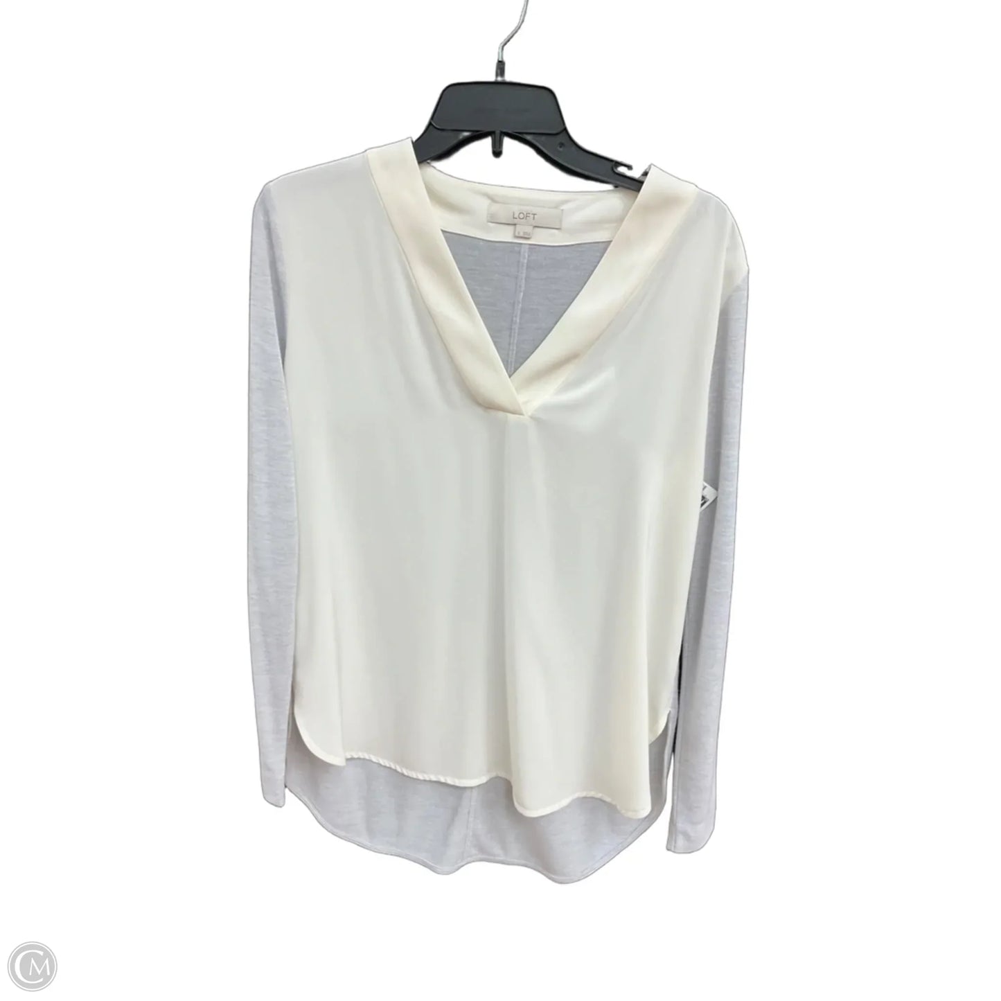 Top Long Sleeve By Loft In Cream & Grey, Size: S