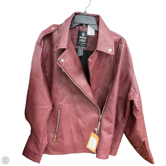 Jacket Moto Leather By Clothes Mentor In Maroon, Size: 2x