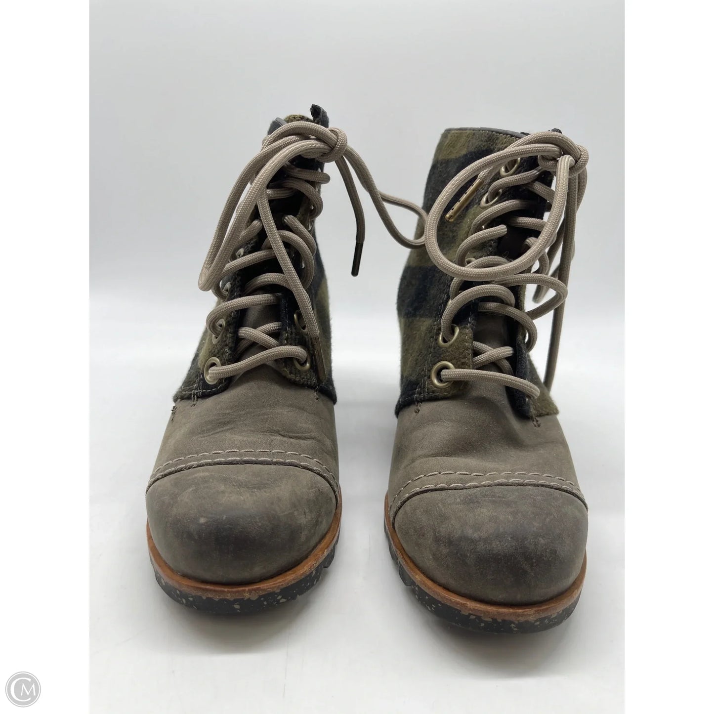 Boots Ankle Heels By Sorel In Plaid Pattern, Size: 7