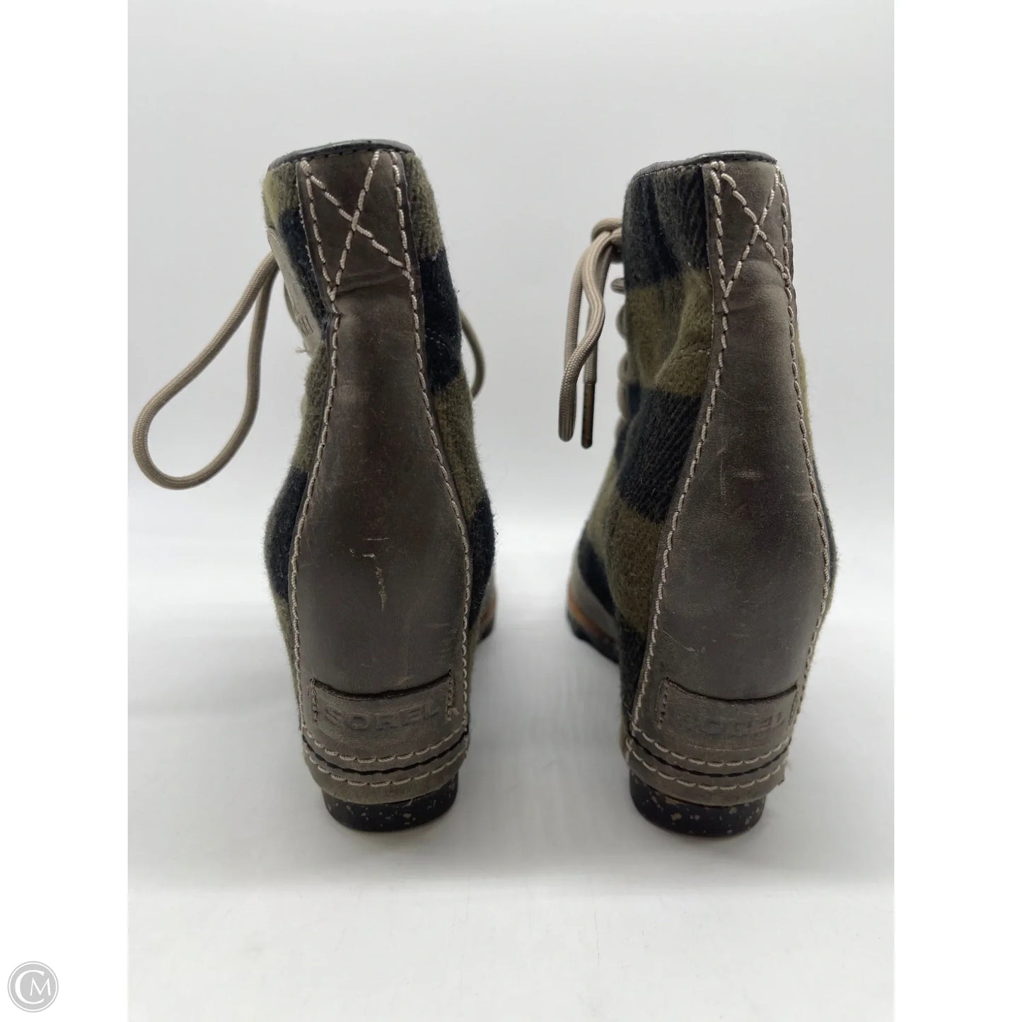 Boots Ankle Heels By Sorel In Plaid Pattern, Size: 7