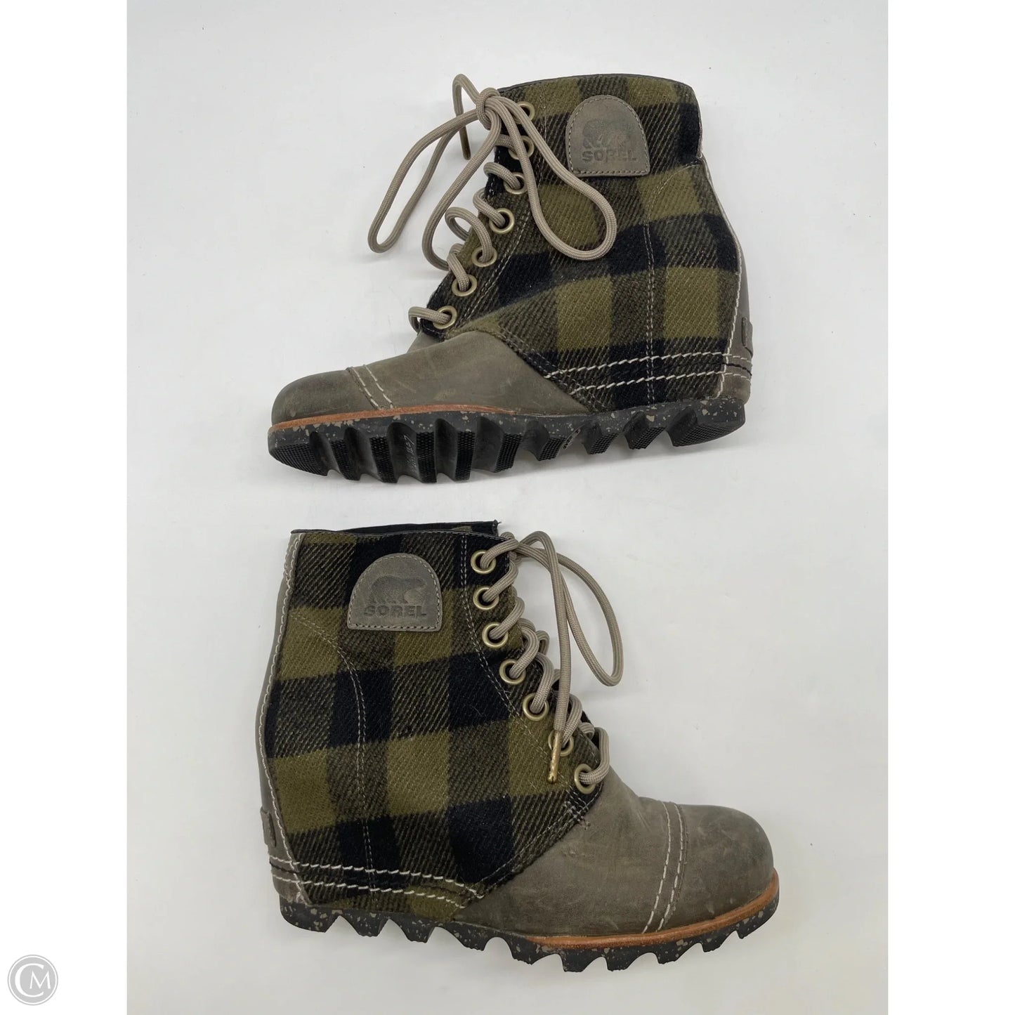 Boots Ankle Heels By Sorel In Plaid Pattern, Size: 7