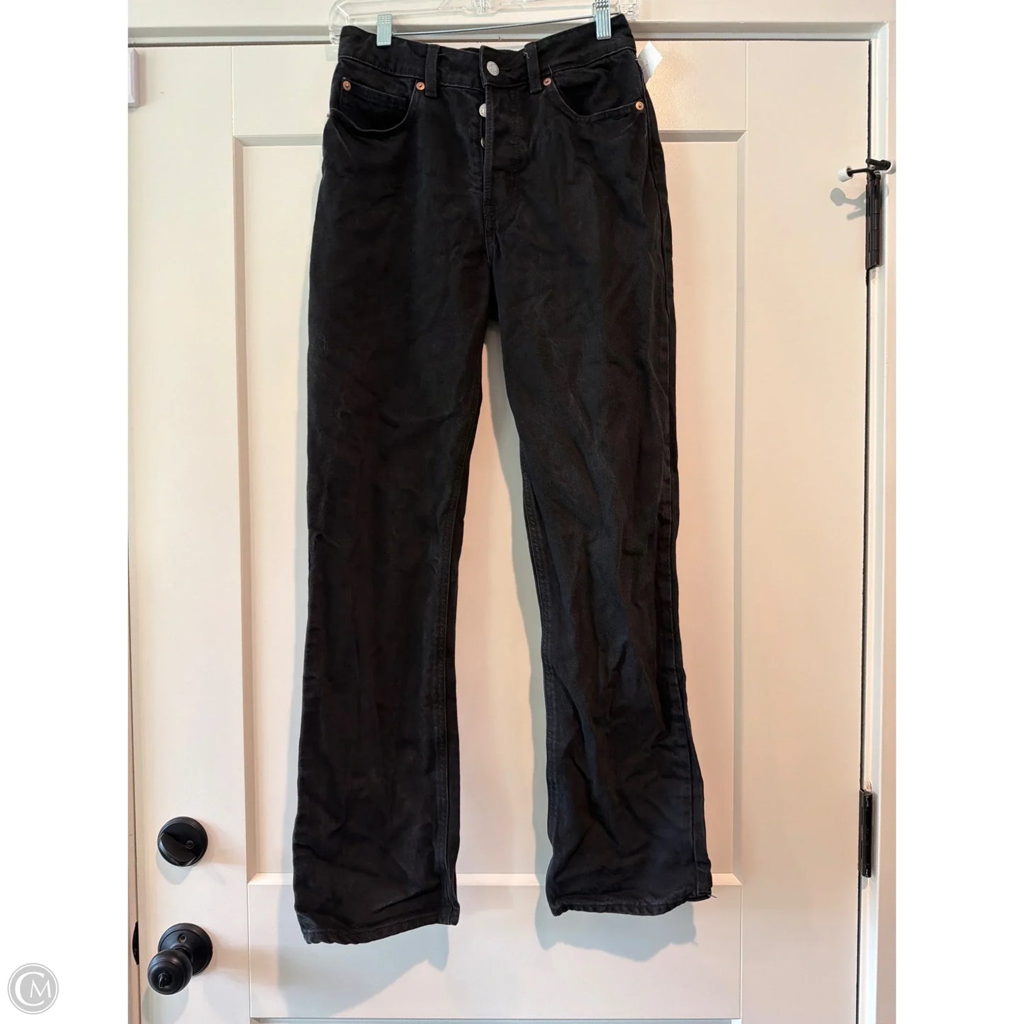 Jeans Straight By H&m In Black Denim, Size: 4
