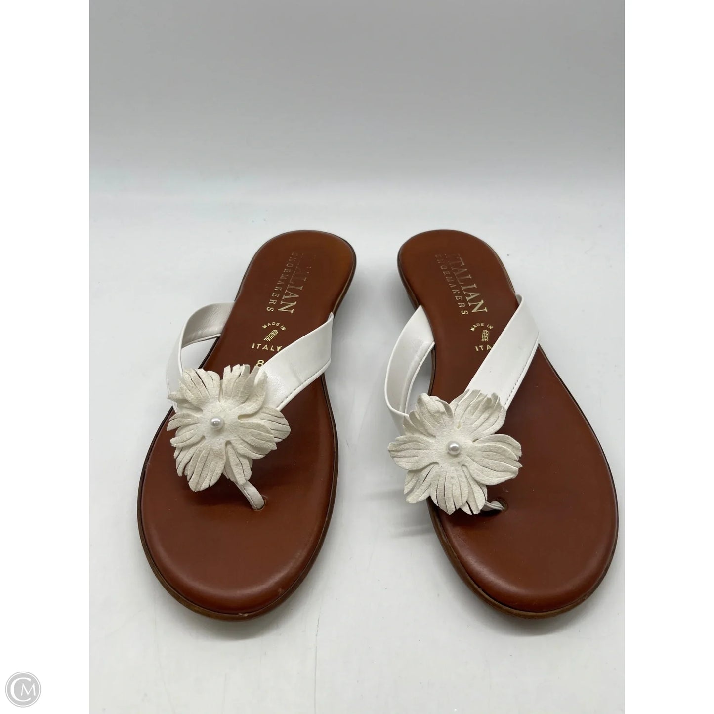 Sandals Flip Flops By Italian Shoemakers In White, Size: 8