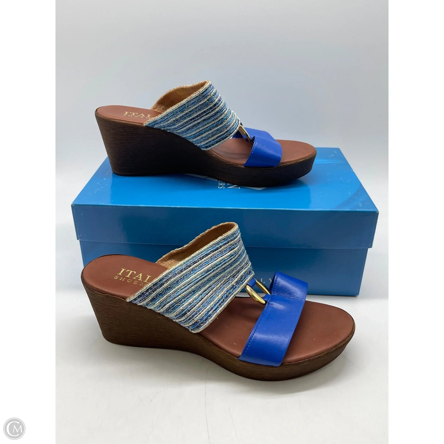 Sandals Heels Wedge By Italian Shoemakers In Blue, Size: 7