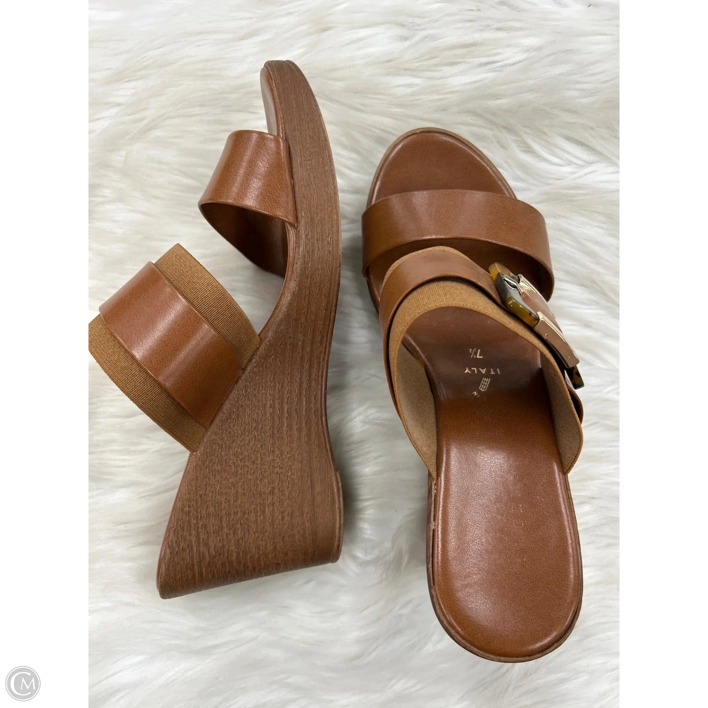 Sandals Heels Wedge By Italian Shoemakers In Brown, Size: 7